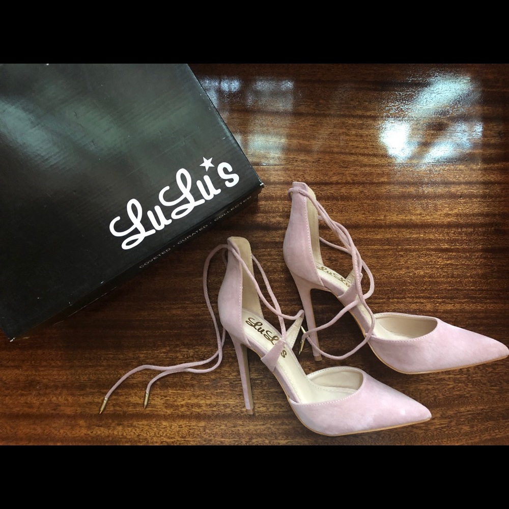 Lulu’s Lace Up Heels Blush